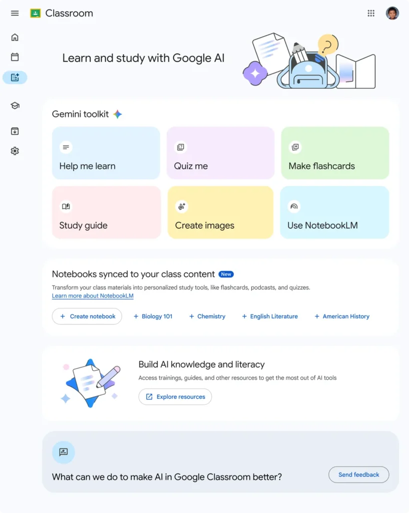 Google Classroom learning toolkit with quiz and study guide options